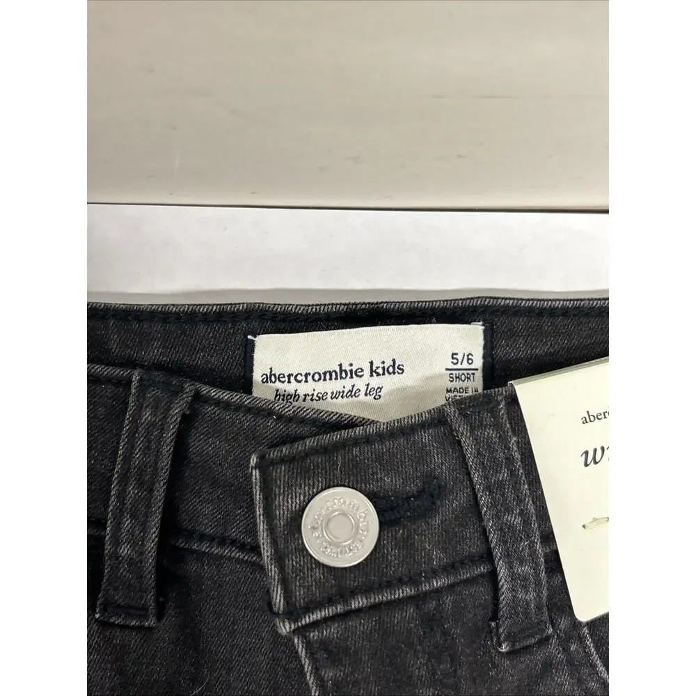 Abercrombie Kids 5/6 Short Girls Wide Leg Jean Black NWT